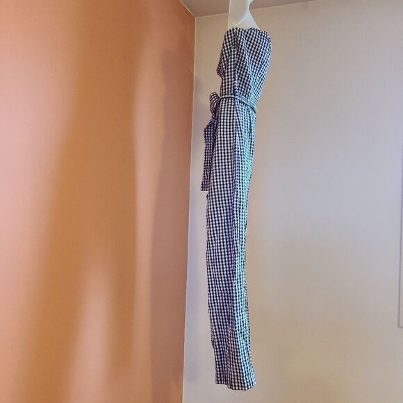 Kenar Blue & White Gingham Wide Leg Capri Jumpsuit M - Picture 3 of 11